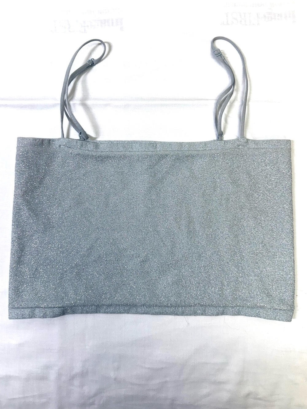 Anthropologie Silver Metallic Shimmer Bandeau Crop Top S/M Adjustable Straps